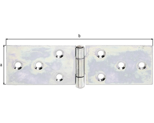 Metallgångjärn med fästhål och storleksangivelser