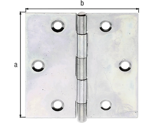Metallgångjärn med fästhål och måttangivelser
