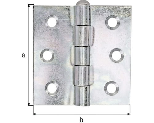 Metallgångjärn med skruvhål och storleksangivelser