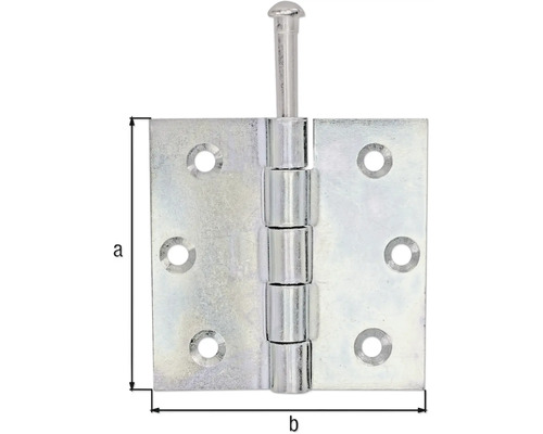 Gångjärn av metall med stift och måttangivelser