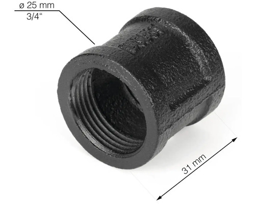 Gjutjärnsfittingsmuff, diameter 25 mm, 3/4 tum