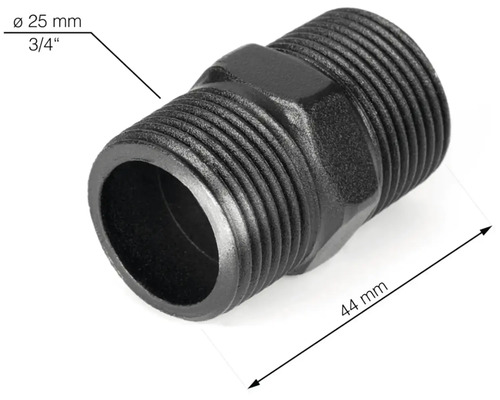Nippel av plast med en diameter på 25 mm och en längd på 44 mm
