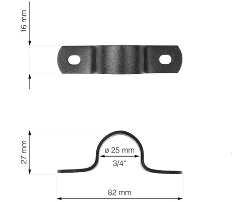 Bild av ett rörfäste med måttuppgifter