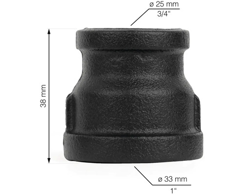 Reducering av gjutjärn, 25 mm till 33 mm