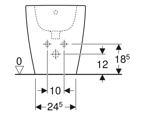 Teknisk ritning av ett tvättställ med måttangivelser.