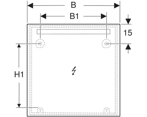 Teknisk ritning av en kopplingsdosa med måttangivelser