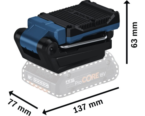 Bosch batteridriven bygglampa med mått