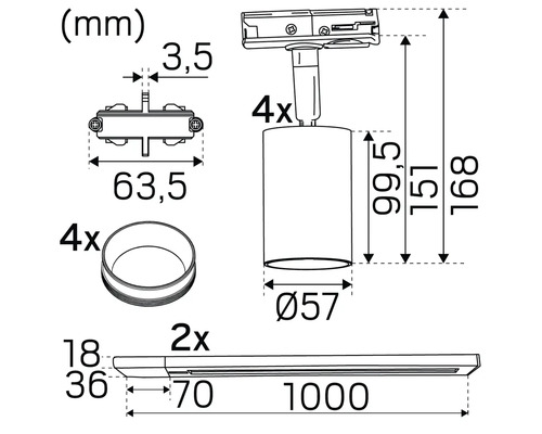 Teknisk ritning av en lampa med mått i millimeter