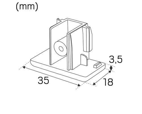 Teknisk ritning av en apparatfot med måtten 35, 18 och 3,5 millimeter.
