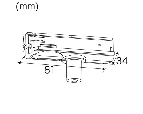 Teknisk ritning av en komponent med måtten 81 mm och 34 mm.