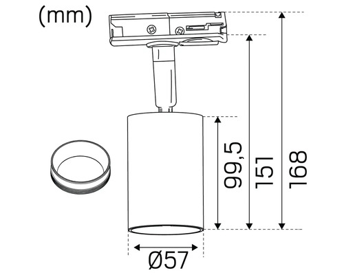 Teknisk ritning av en spotlight med dimensioner