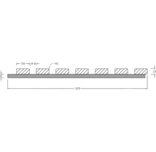 Teknisk ritning av en distansbricka med måtten 305 mm längd, 8 mm höjd och 12 mm tjocklek.