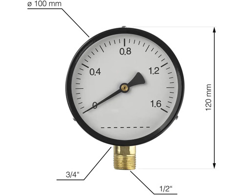 Manometer med 100 millimeters diameter och 120 millimeters höjd