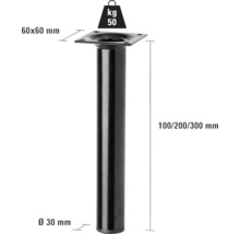 Bordsben av metall, 30 mm diameter, 60 x 60 mm platta och 50 kilogram lastkapacitet
