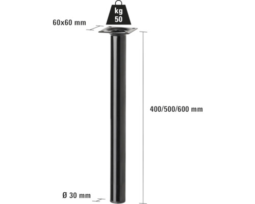 Möbelben i metall, 400/500/600 millimeter högt och med en lastkapacitet på 50 kilogram