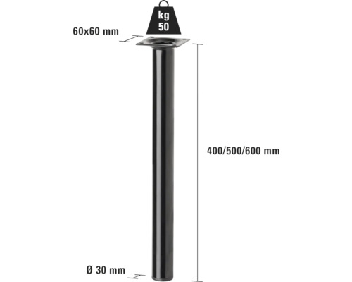 Bordsben av metall med en lastkapacitet på 50 kilogram och måtten 400, 500 eller 600 millimeter.
