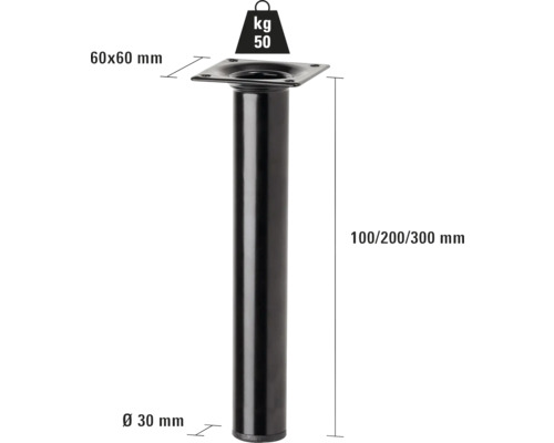 Bordsben av metall, diameter 30 millimeter, lastkapacitet 50 kilogram