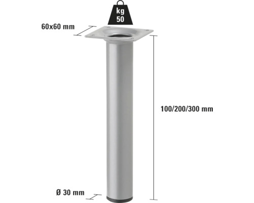 Möbelfot av metall med måtten 60 x 60 millimeter och en lastkapacitet på 50 kilogram