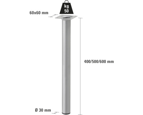 Möbelben av metall med en lastkapacitet på 50 kilogram och måtten 60 x 60 millimeter.