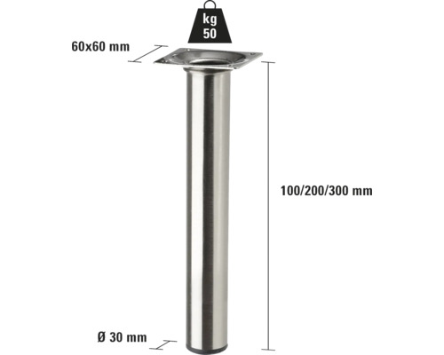Möbelben av metall, diameter 30 millimeter, lastkapacitet 50 kilogram