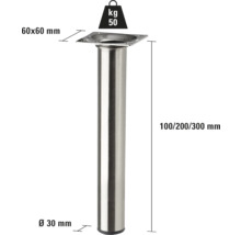 Möbelben i metall med måtten 60x60 mm, diameter 30 mm och en lastkapacitet på 50 kg.