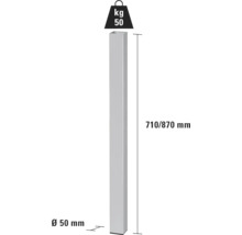 Metallstolpe med måtten 710/870 mm och en diameter på 50 mm