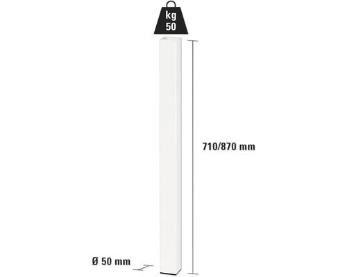 Produktvikt symbol 50 kilogram, stolpe med en diameter på 50 millimeter och en höjd av 710 till 870 millimeter