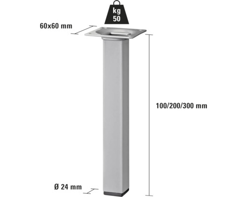 Möbelben av metall med måtten 60 x 60 millimeter och en lastkapacitet på 50 kilogram