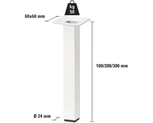 Möbelben av metall, 100, 200 eller 300 millimeter hög, med en lastkapacitet på 50 kilogram