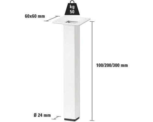 Detalj av enstaka möbelben med dimensioner och viktspecifikationer