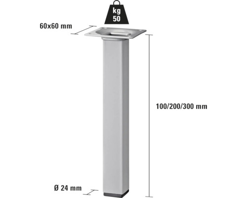 Möbelben av metall, 100/200/300 millimeter hög, 50 kilogram lastkapacitet