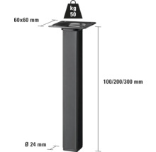Bordsben i metall med måtten 100, 200 eller 300 millimeter och en lastkapacitet på upp till 50 kilogram.