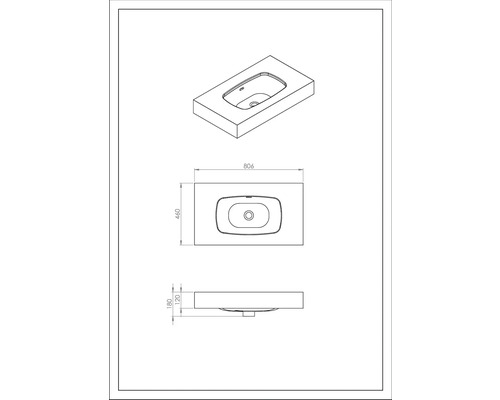 Ritning av ett tvättställ med mått för badrumsplanering