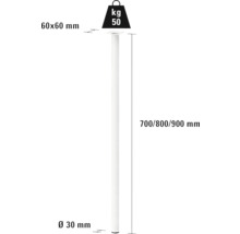 Bordsben av metall, diameter 30 mm, längd 700, 800 eller 900 mm, lastkapacitet 50 kg