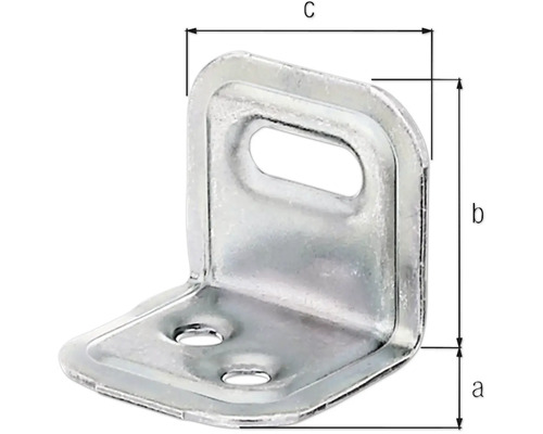 Vinkelbeslag med hål och måttangivelser