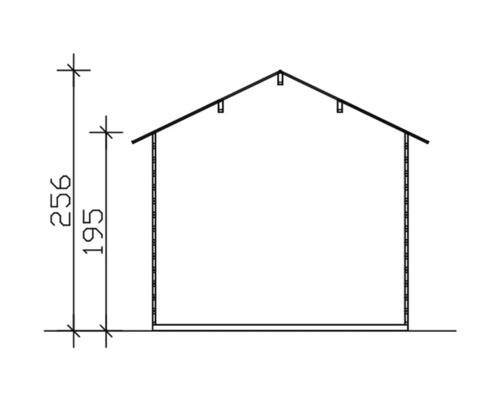 Ritning av ett trädgårdsskjul med höjdmått