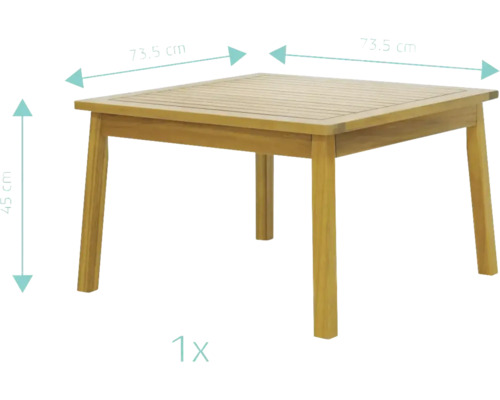 Fyrkantigt trädgårdsbord av trä, 73,5 x 73,5 x 45 cm