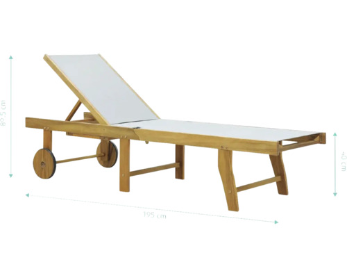 Träsolstol med hjul, 195 cm lång och 89,5 cm hög