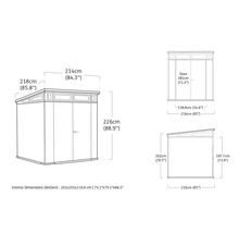 Illustration av dimensionerna på ett trädgårdsskjul