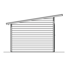 Illustration av ett trädgårdshus med pulpettak.