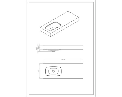 Teknisk ritning av ett tvättställ med mått.