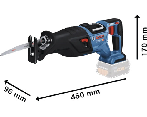 Bosch tigersåg med måtten 450 mm längd, 96 mm bredd och 170 mm höjd
