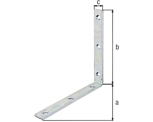 Vinkelbeslag med hål och mått a, b, c