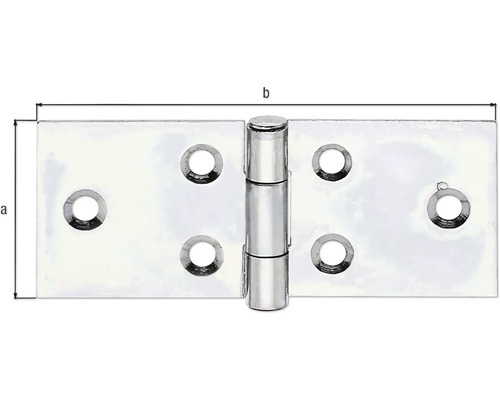 Metallgångjärn med skruvhål och storleksangivelser