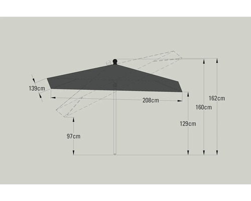 Illustration av ett parasoll med måttangivelser