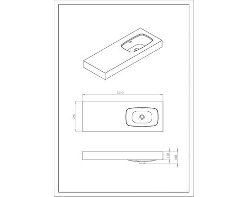 Teknisk ritning av ett tvättställ med mått.