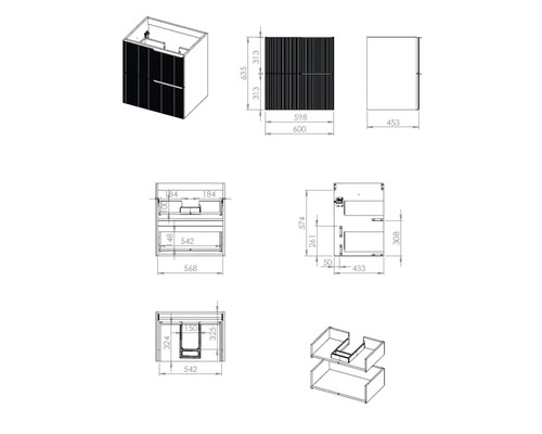 Teknisk ritning av ett badrumsskåp med mått