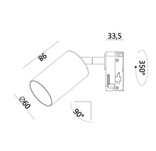 Teknisk ritning av en spotlight med mått