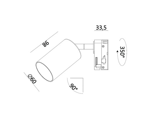 Teknisk ritning av en spotlight med mått