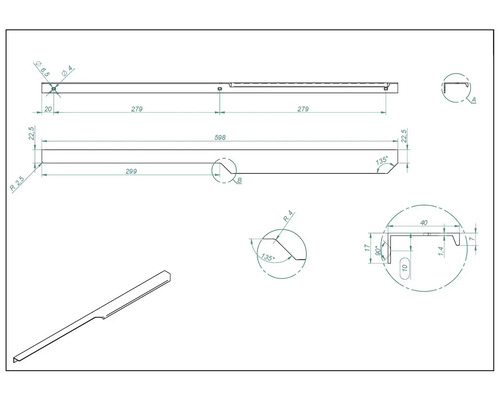 Teknisk ritning av en metallprofil med mått